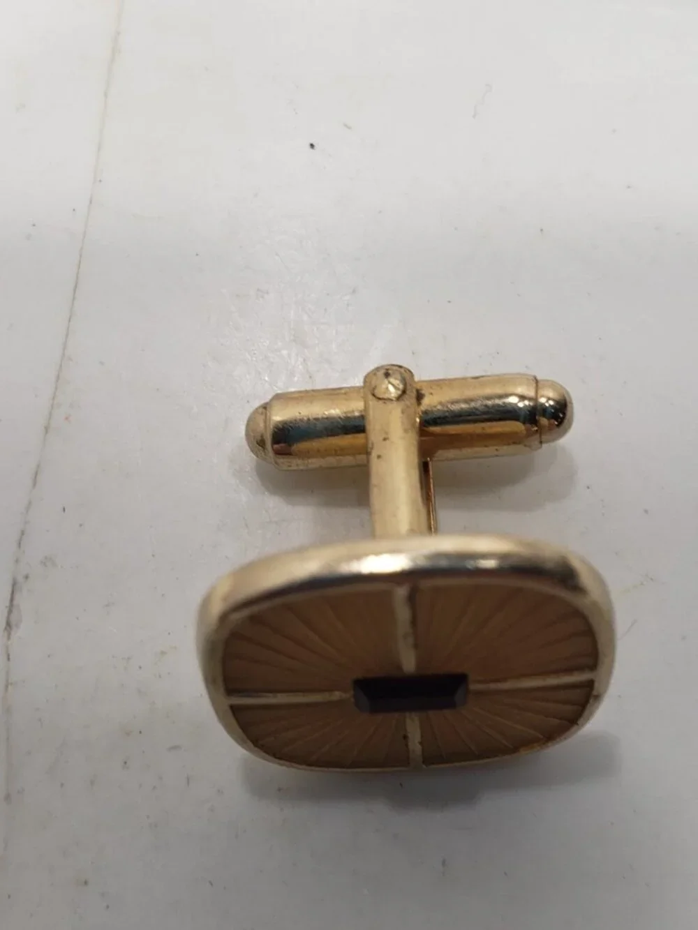 Vintage Gold Tone Sunburst Red Stone Cufflinks Mens Retro Formal Jewelry